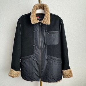 Vintage Wool Jacket L Quilted Lined Shearling Trim Luxe Minimalist Boxy Western